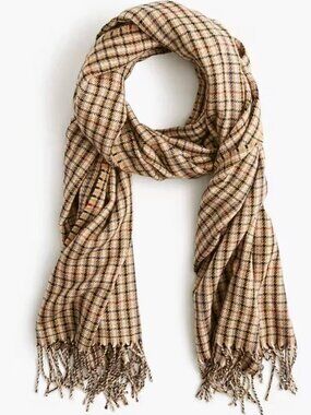 J.Crew Factory Classic Tan Plaid Fringe Scarf - NWT